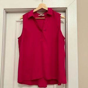 Bright Pink Collared Sleeveless Blouse